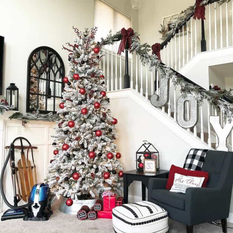 Silver Lettering on Flocked Garland Railing