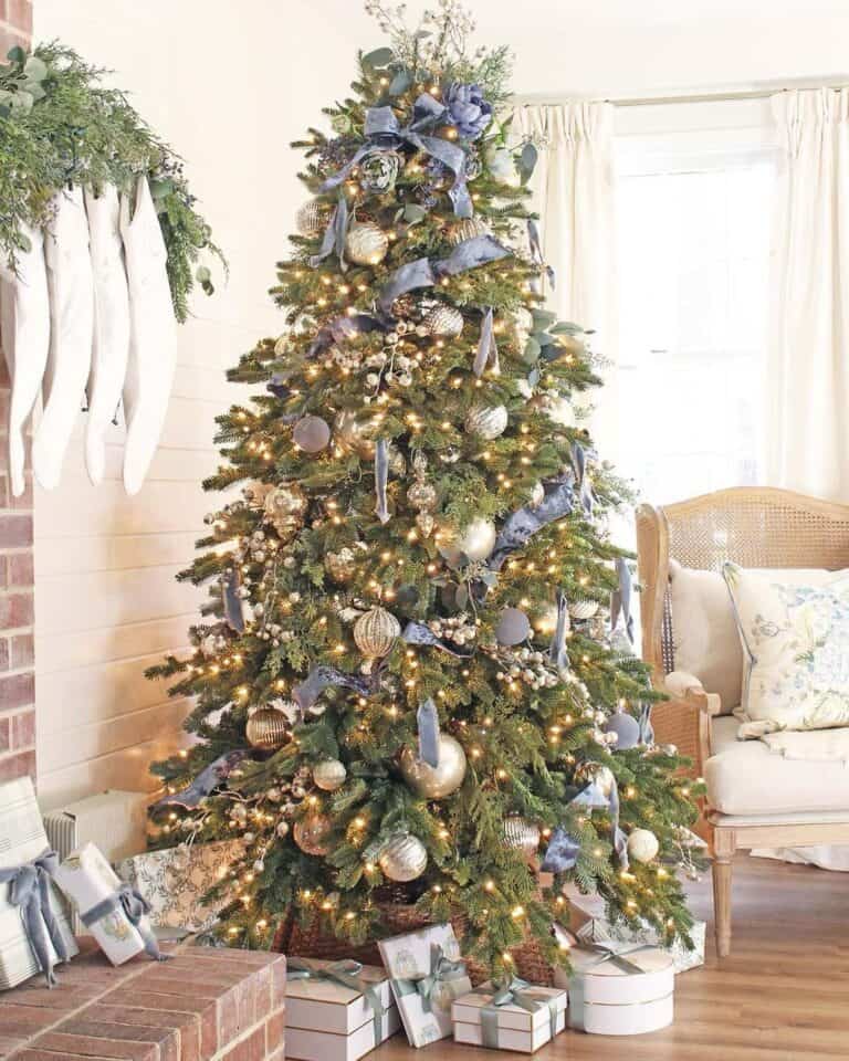 Silver and Blue Christmas Tree Ornaments