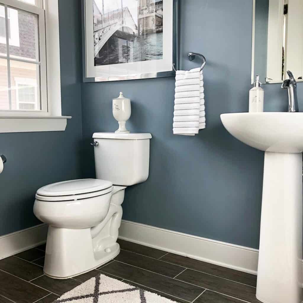Slate Blue Bathroom with Dark Floors
