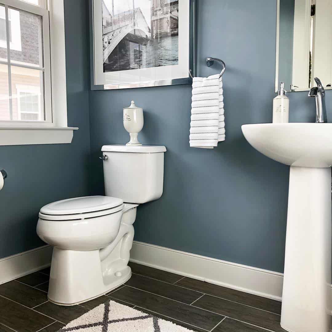 Slate Blue Bathroom with Dark Floors Soul & Lane