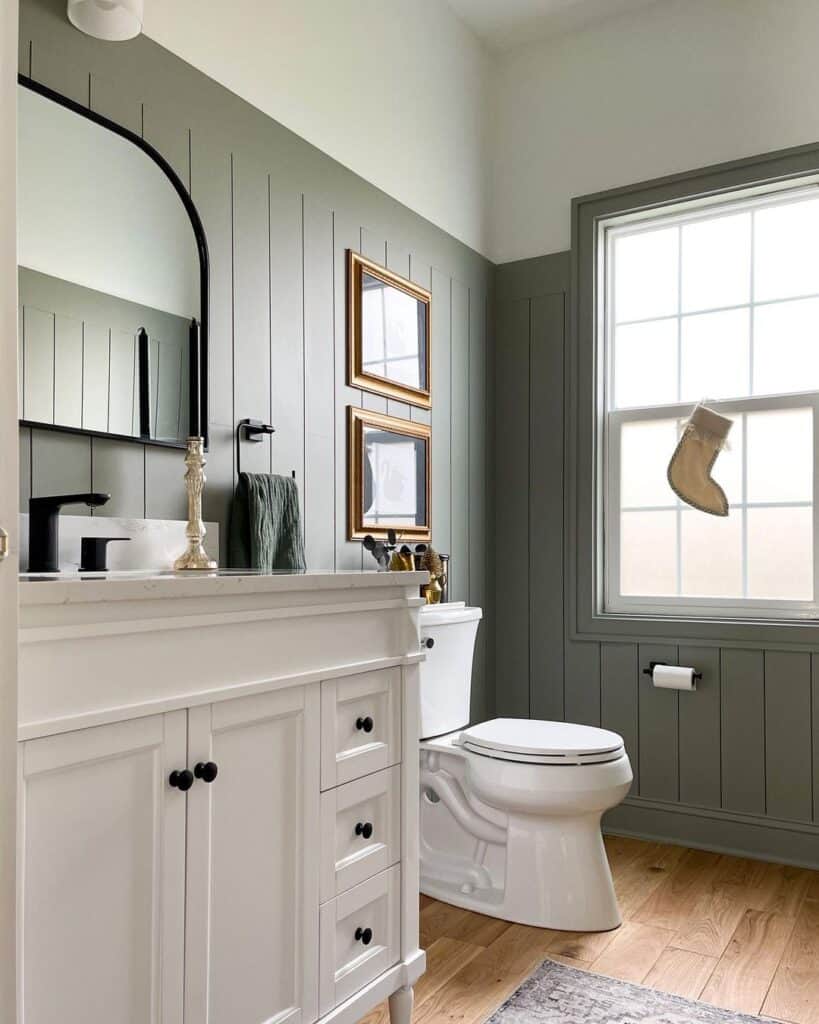 Small Green Farmhouse Shiplap Bathroom