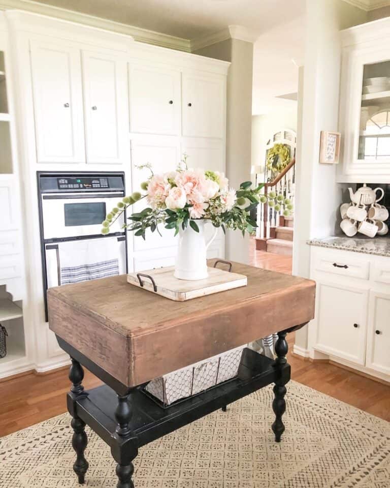Small Wooden Kitchen Island with Flowers