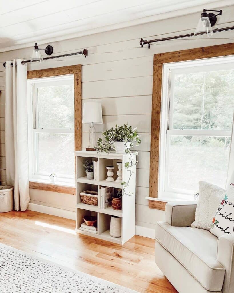 Stained Window Trim on Shiplap Wall