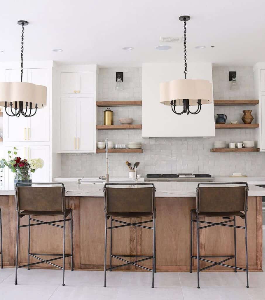 Stained Wood Floating Shelves in Kitchen