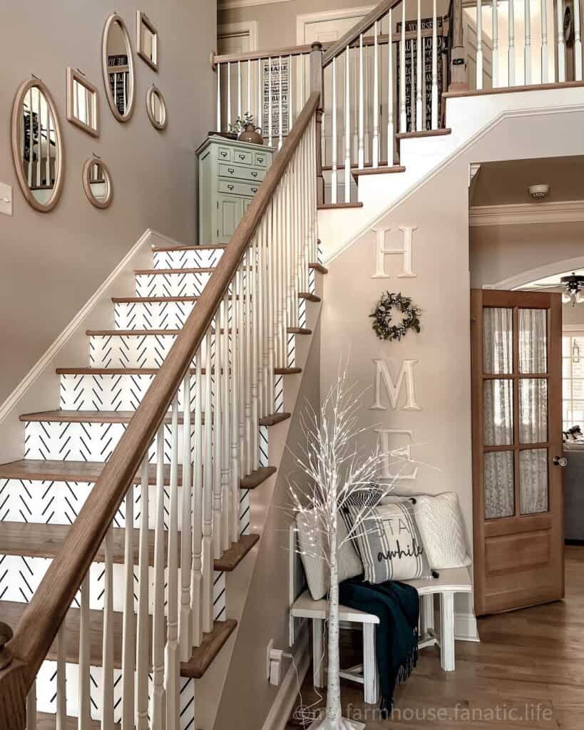 Stair Landing with Pale Green Cabinet