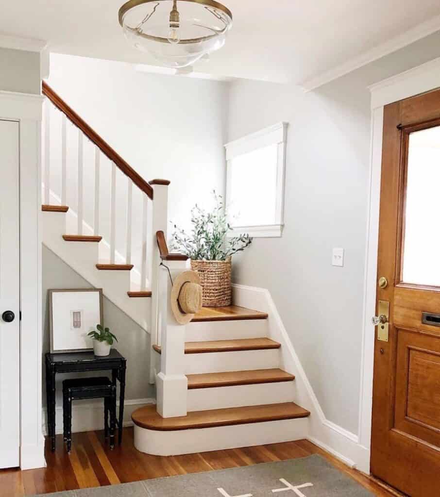 Stair Landing with White Stair Skirt Boards