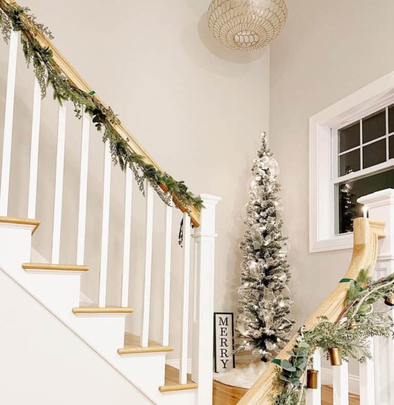 Staircase Landing with Flocked Pencil Tree