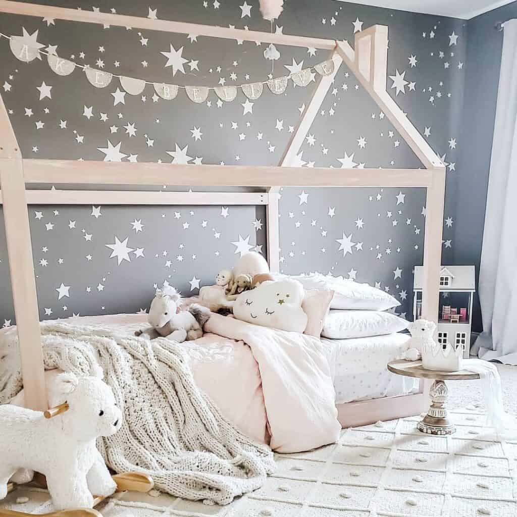 Stenciled White Stars on Gray Nursery Wall