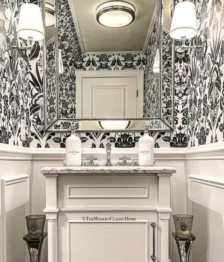 Stunning Black and White Whimsical Bathroom Wallpaper