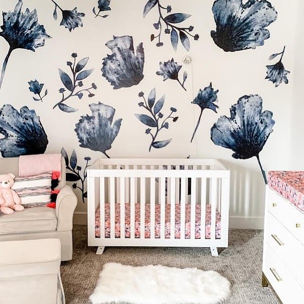Stunning Blue Floral Wallpaper in a Girl Nursery