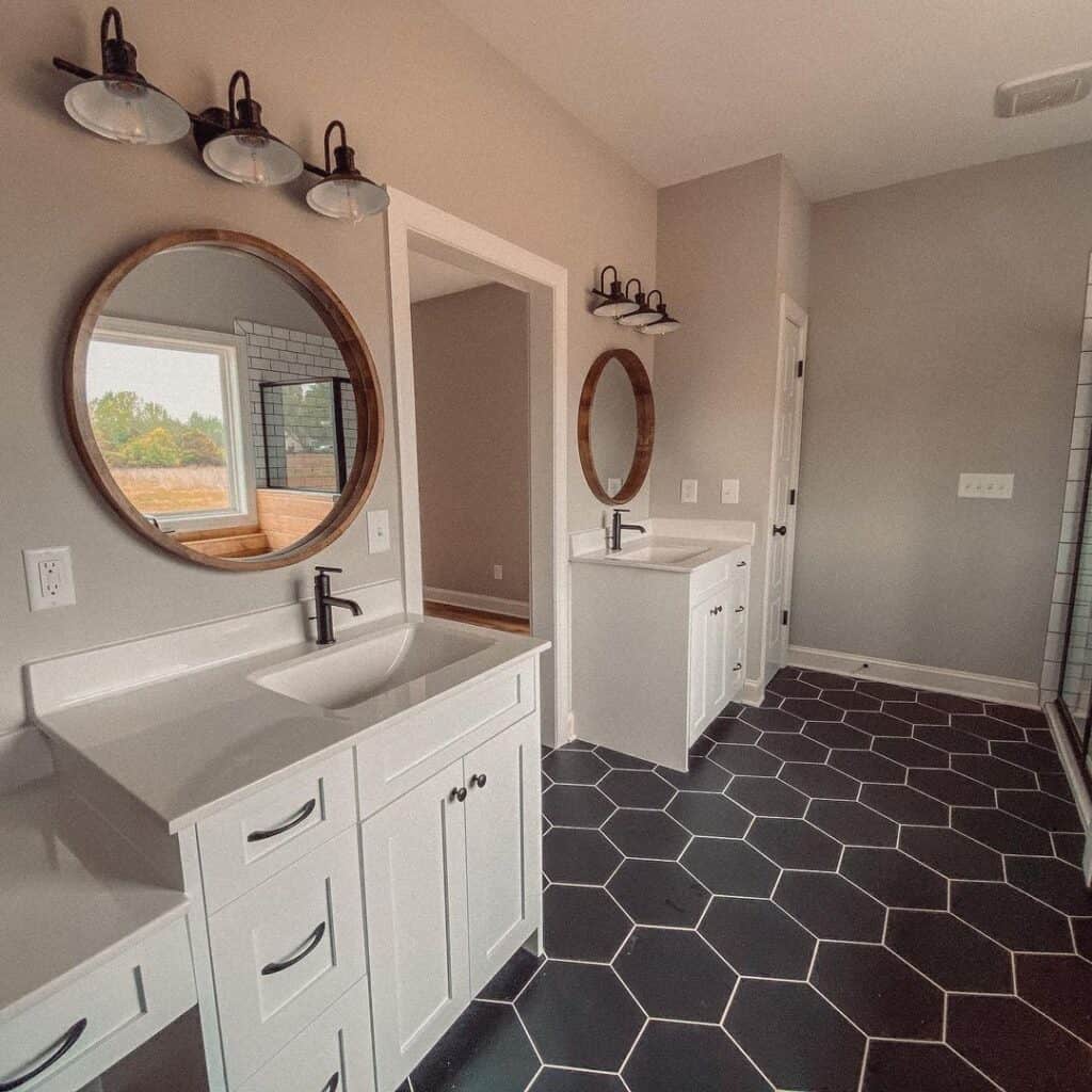 Two White Vanities with Matching Mirrors