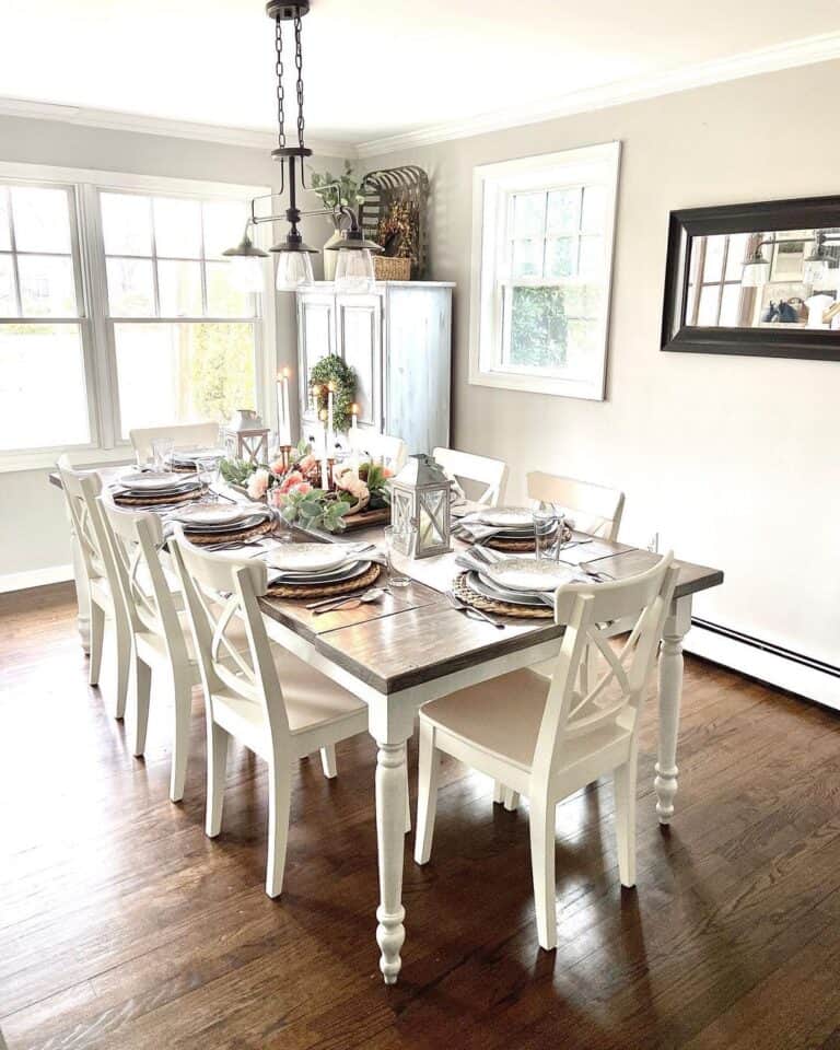 Two-toned Stained Wood and White Dining Table