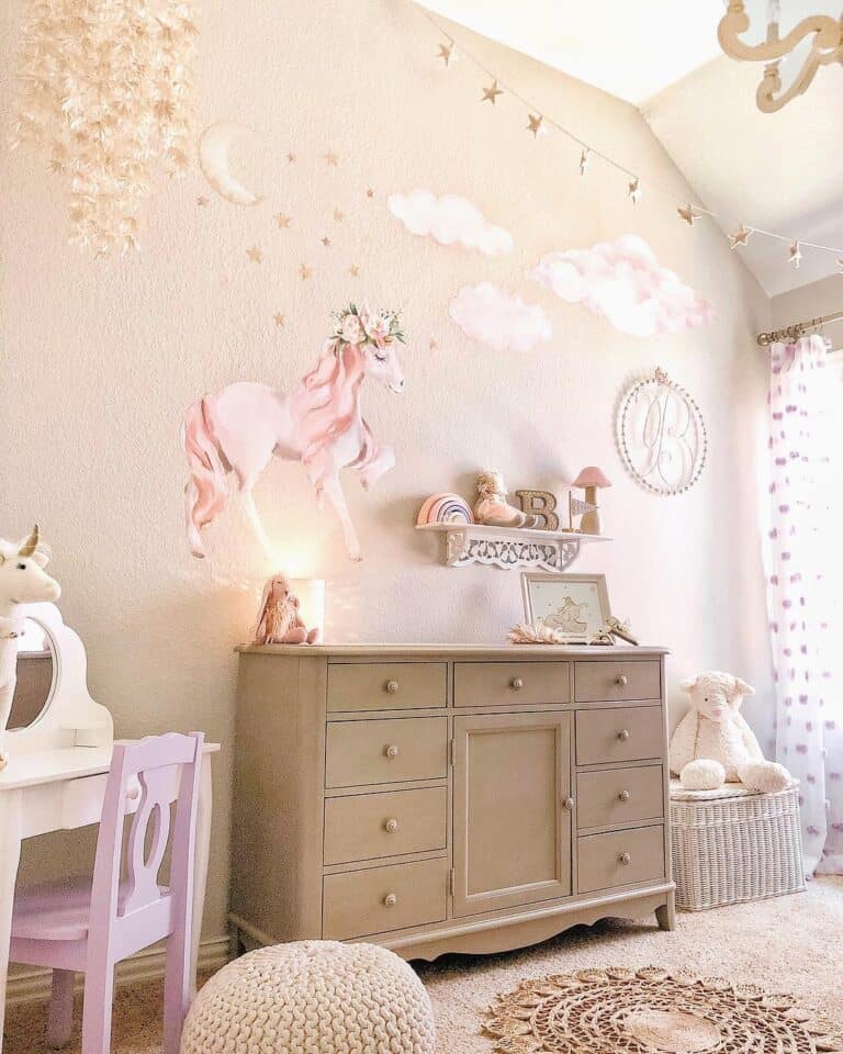 Unicorn Nursery with Vintage Dresser