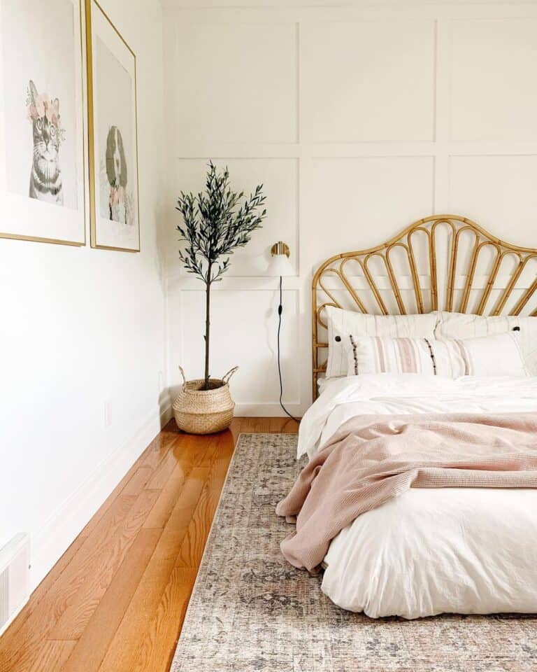 Unique Bamboo Headboard in White Bedroom