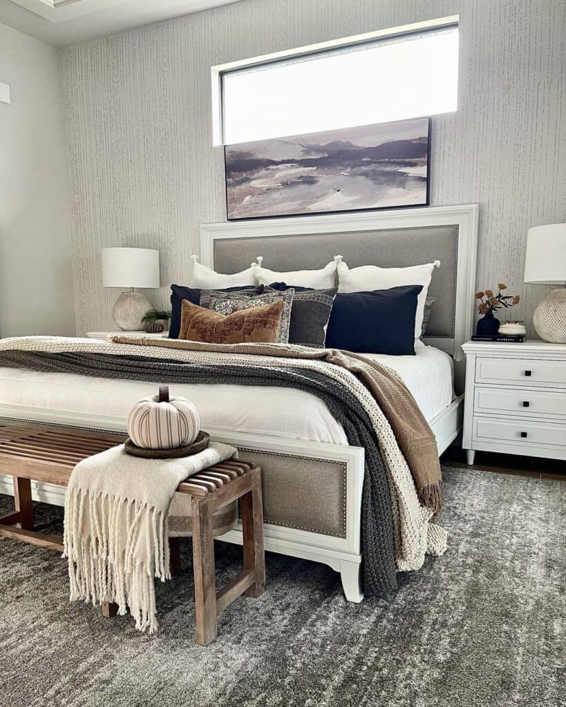 Upholstered Headboard and Patterned Throw Pillows Soul & Lane