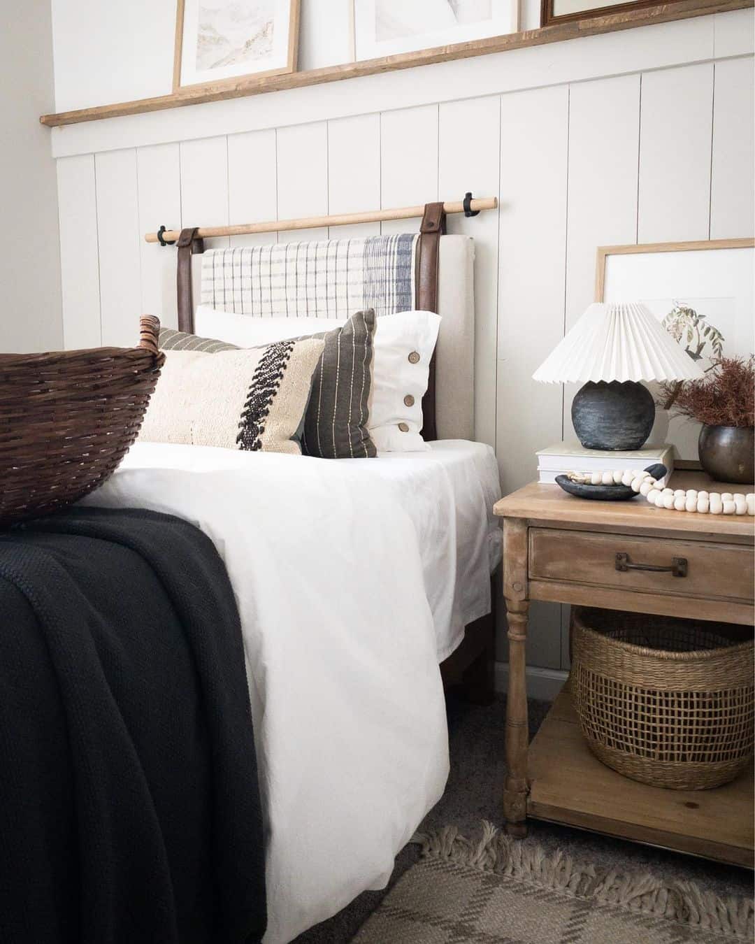 Upholstered Headboard with Leather Straps Soul & Lane