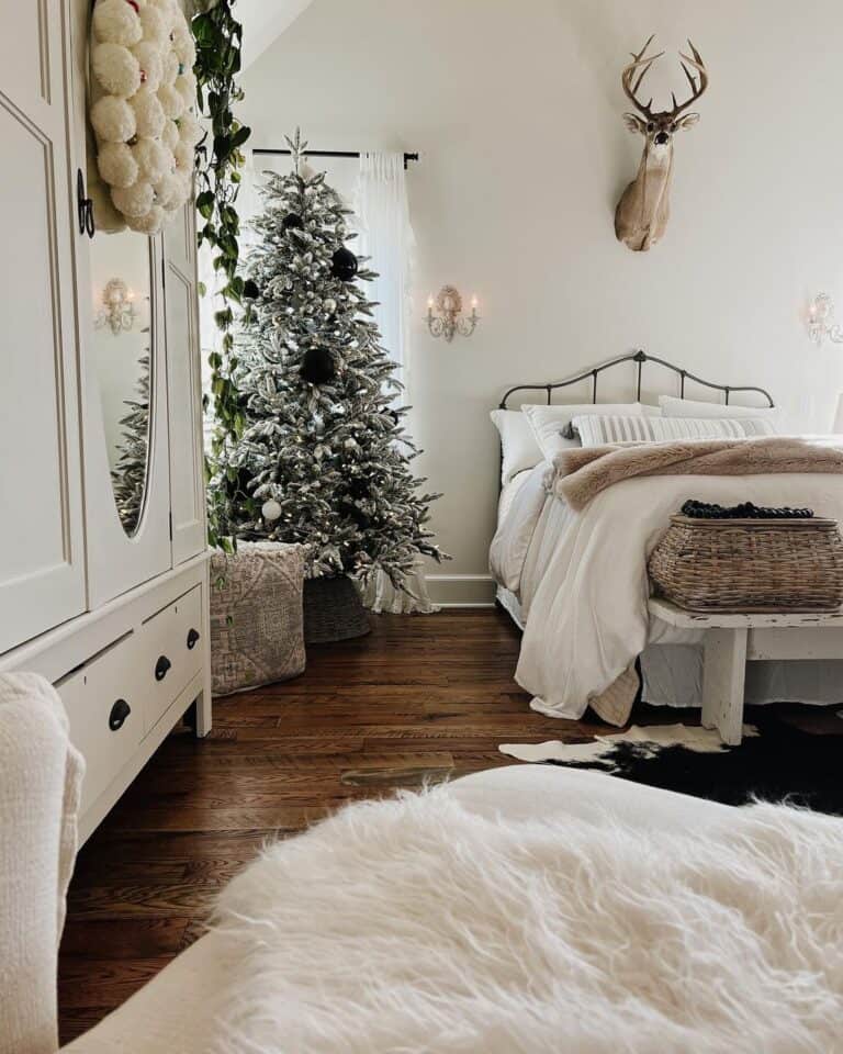 Vaulted Bedroom with Black Decorated Christmas Tree