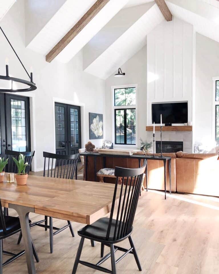 Vaulted Living and Dining Room with Light Wood Floors