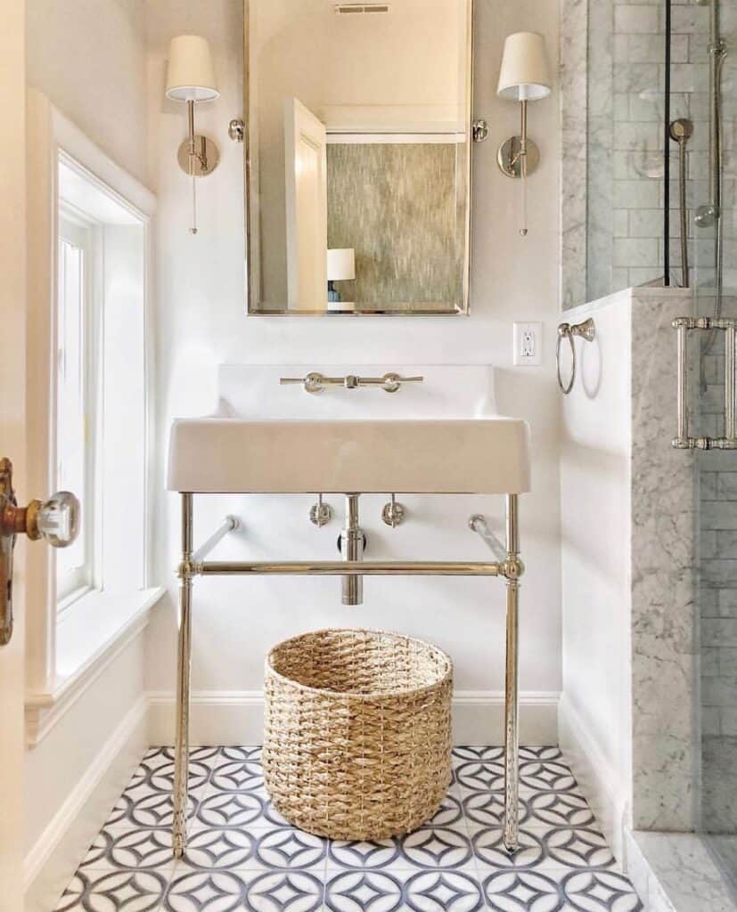 Vintage Patterned Bathroom with Scalloped Baseboard
