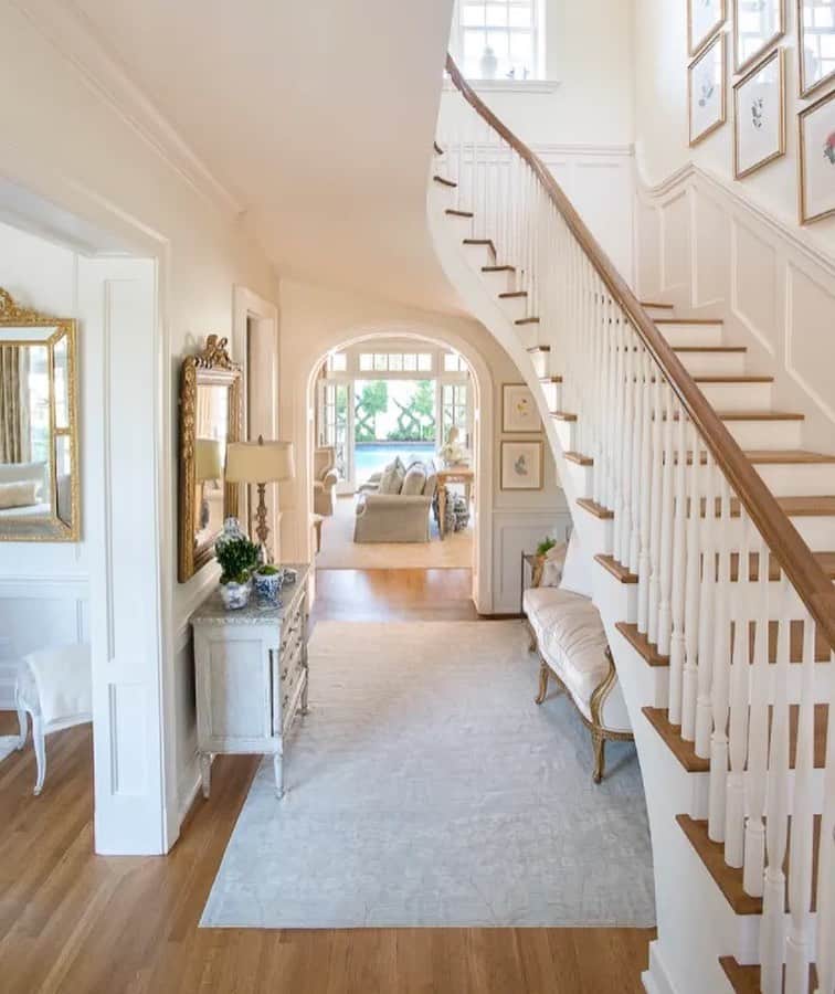 Wainscoting Stairs with White Balusters