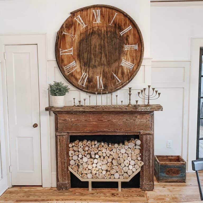 Weathered Wood Clock and Mantel