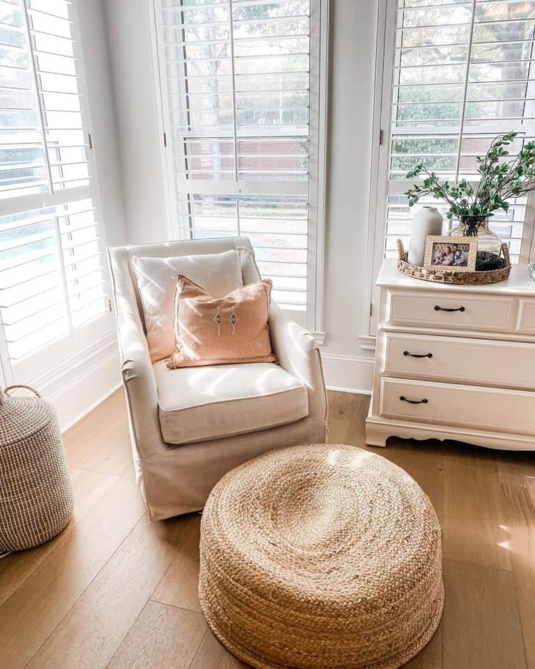 White Armchair and a Beige Pouf