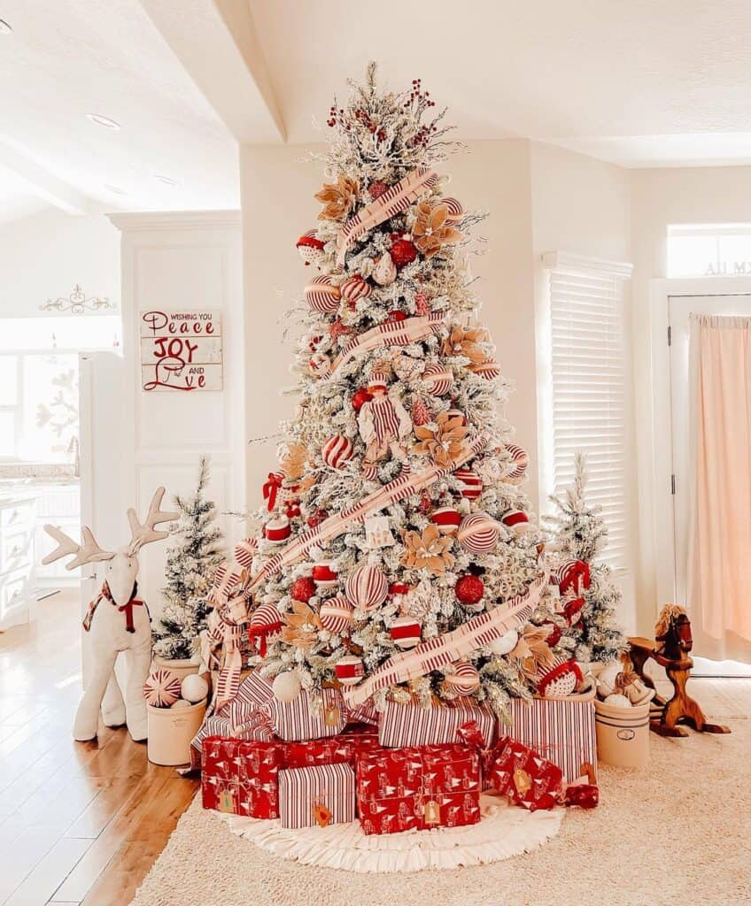 White Christmas Tree with Red and White Decor