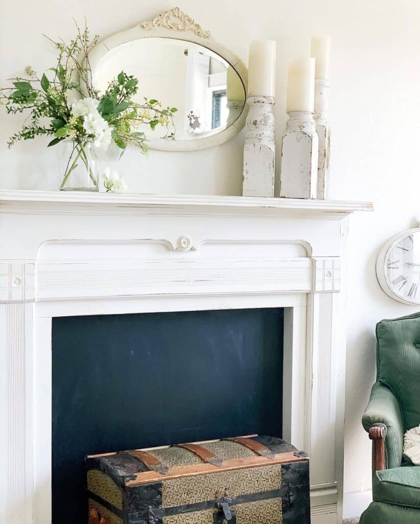 White Decor for Faux Fireplace Mantel