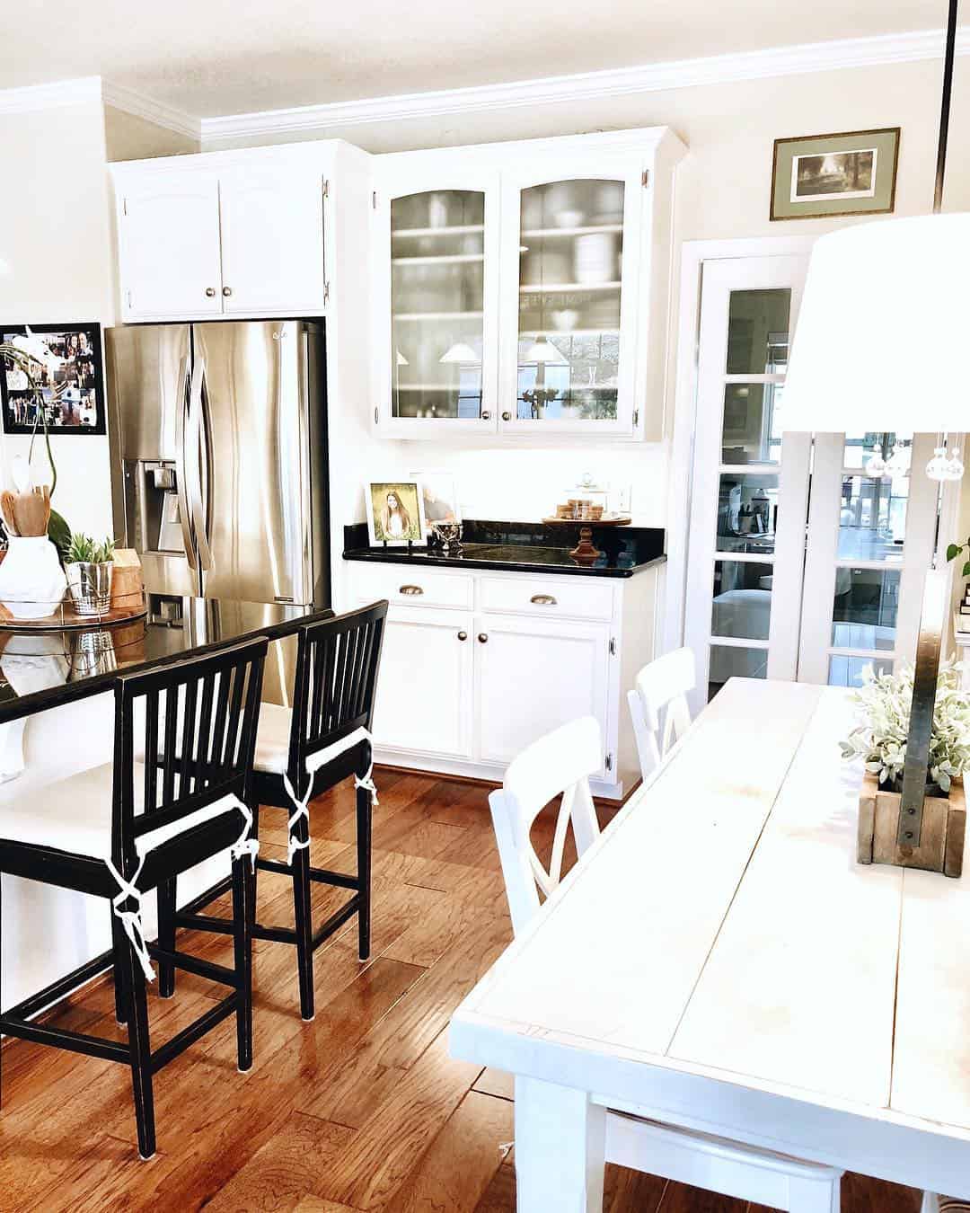 White Dining Table in Rustic Kitchen Soul & Lane