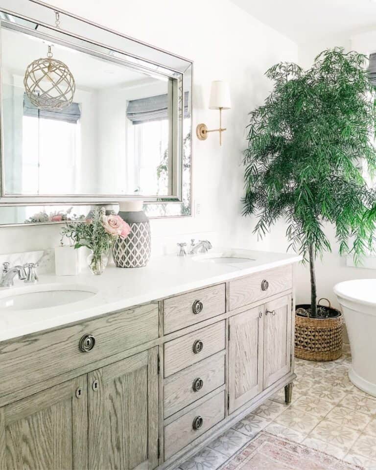 White Double Sink Bathroom Countertop