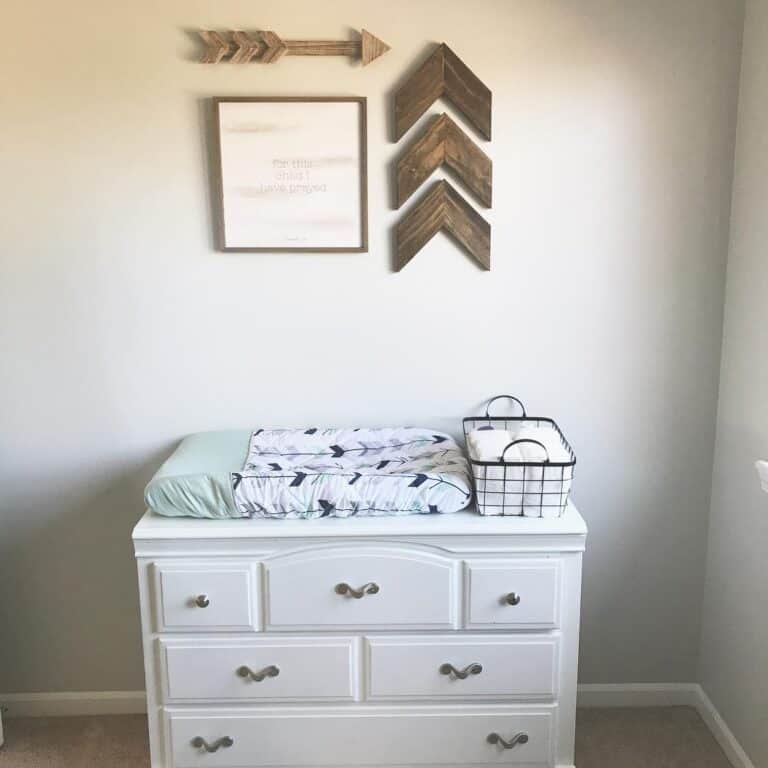 White Dresser Changing Table with Wood Decor