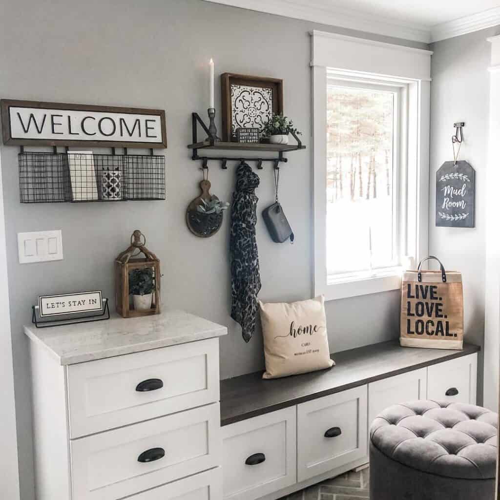 White Entryway Bench With Shoe Storage