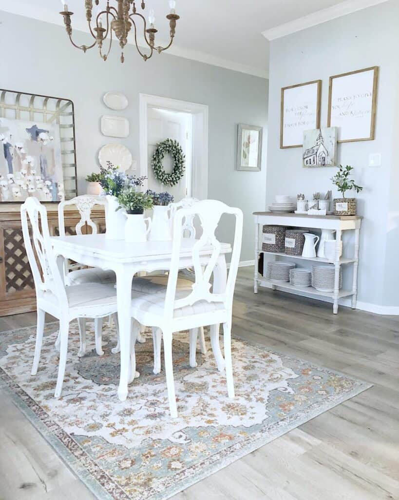 White Farmhouse Table With Light Wood Flooring