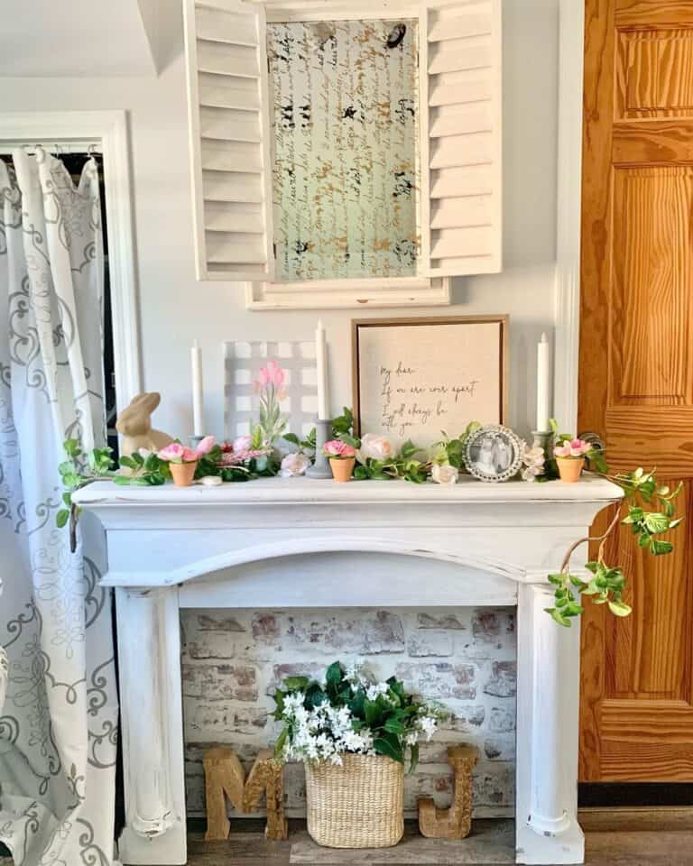 White Faux Fireplace Mantel Spring Decor