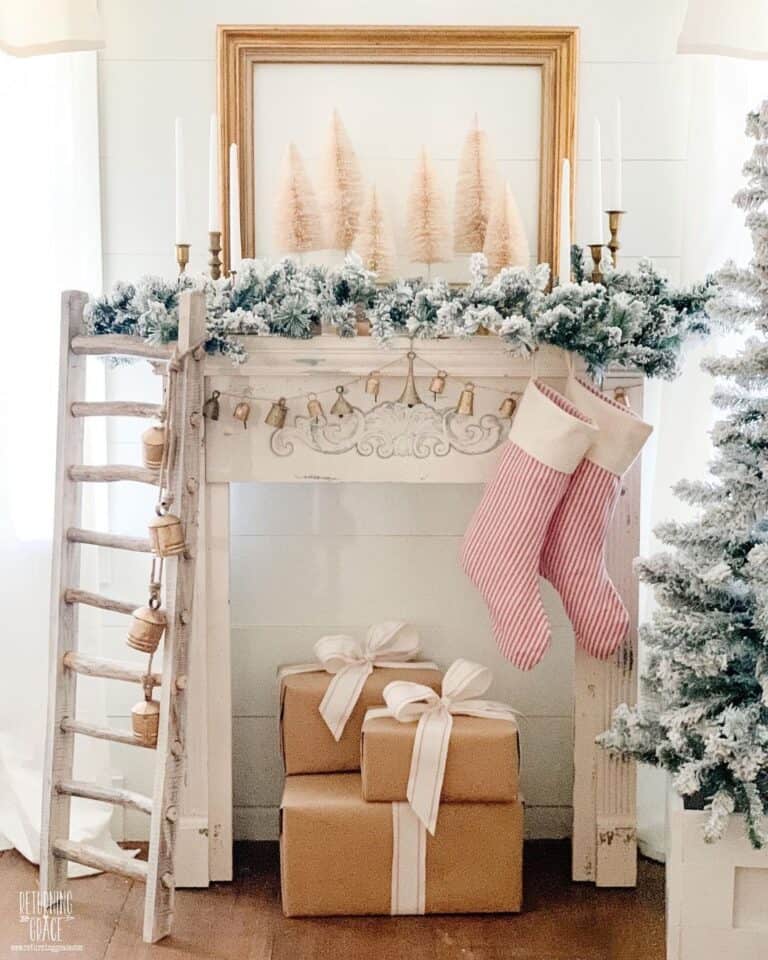 White Faux Fireplace Mantel for the Holidays