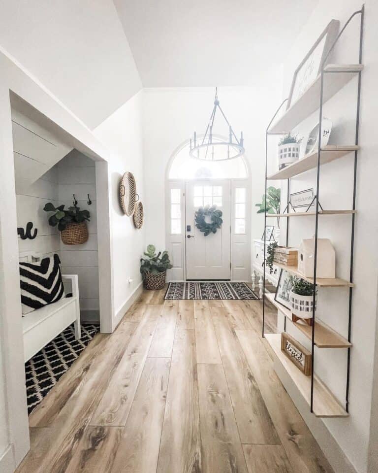 White Front Door with Glass and Geometric Decor