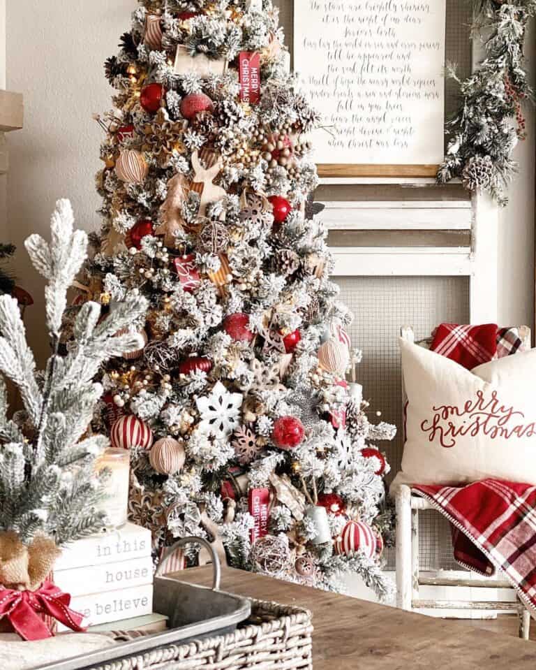 White Frosted Christmas Tree with Wood
