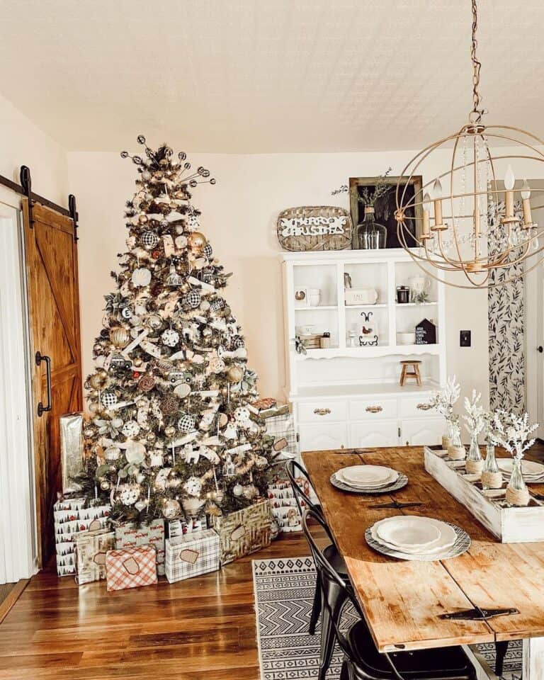 White Hutch Stands Beside Christmas Tree