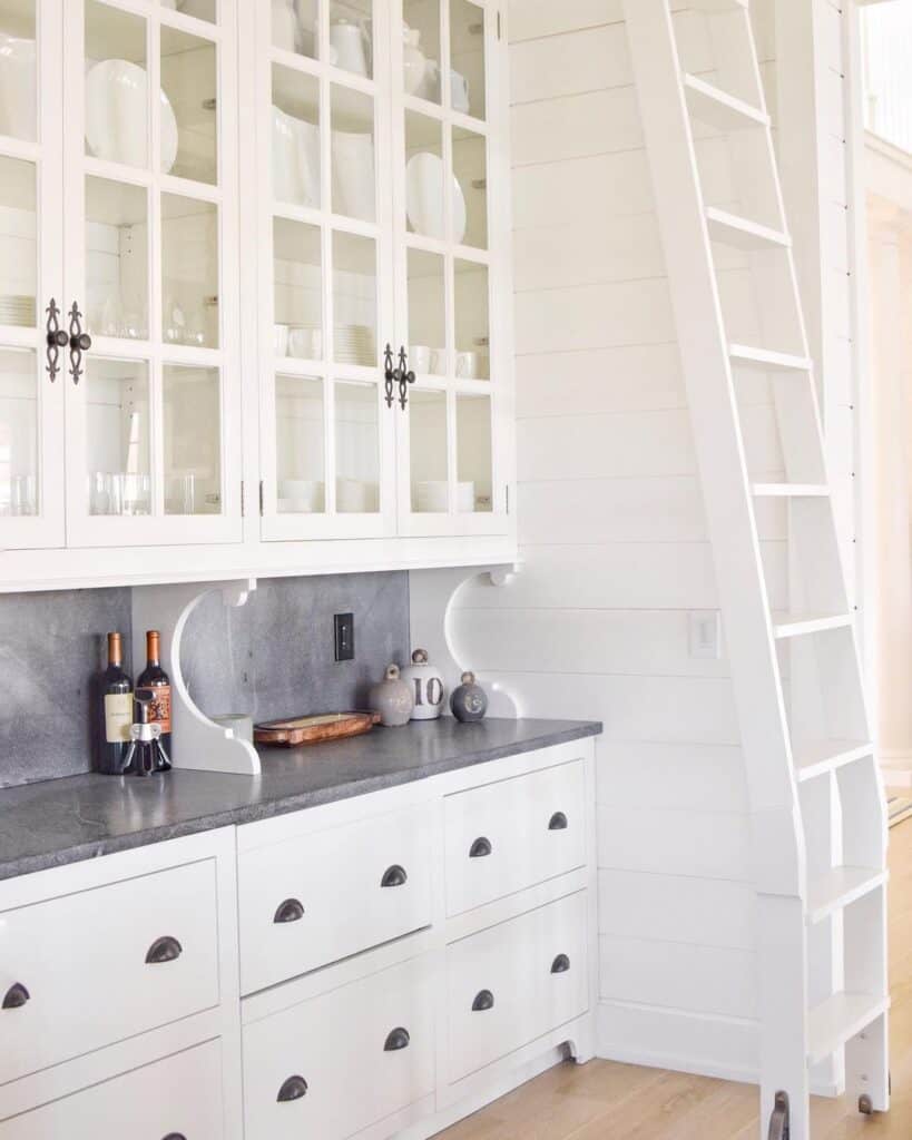 White Kitchen Hutch with Upper Cabinets