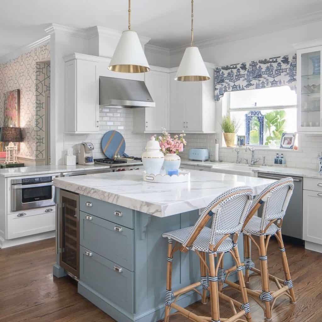White Kitchen With Elements of Blue