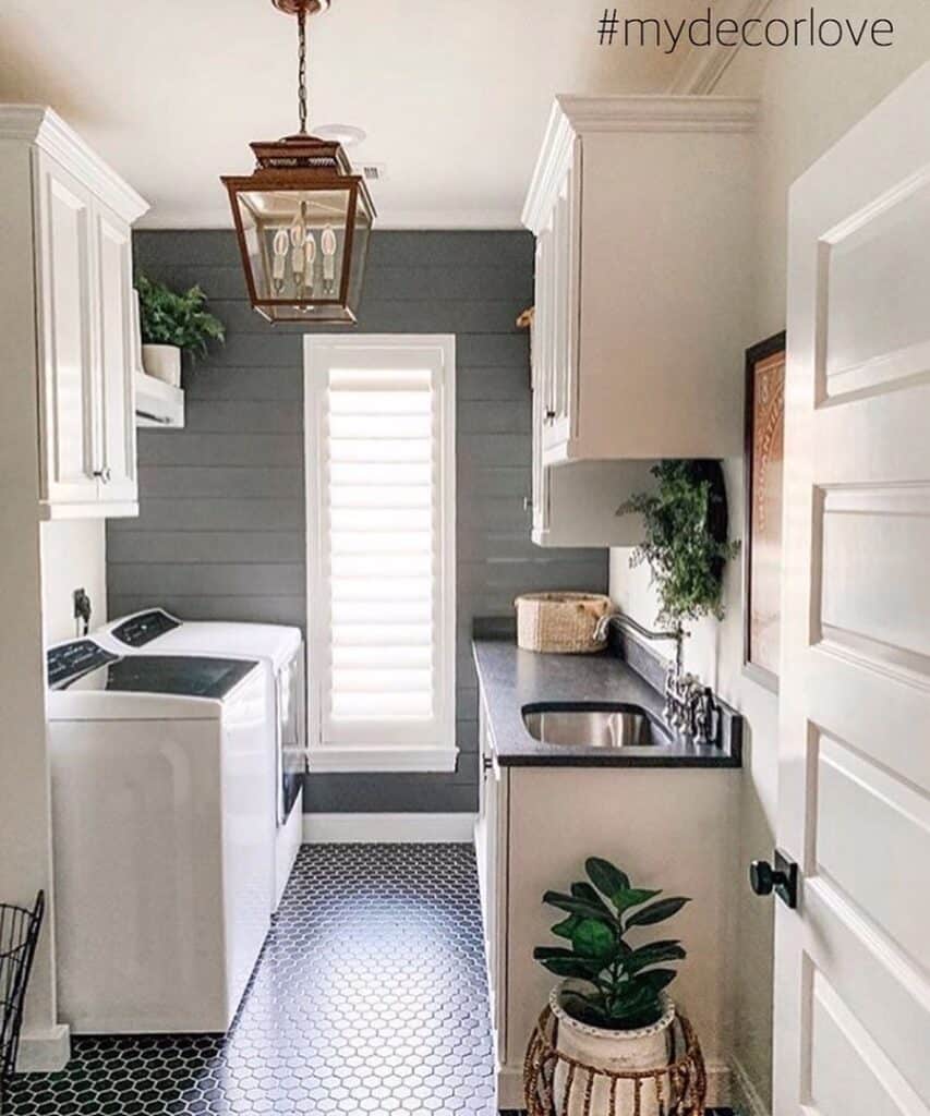 White Laundry Room Door with Black Knob