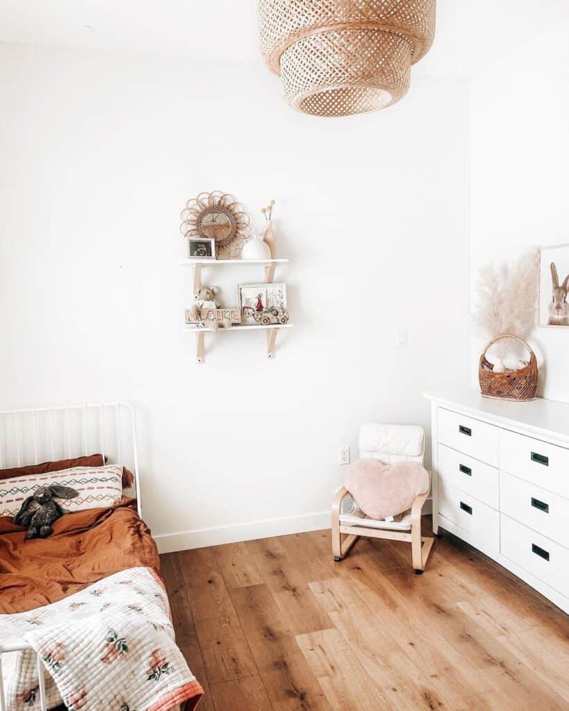 White Nursery Storage with Wood Tones