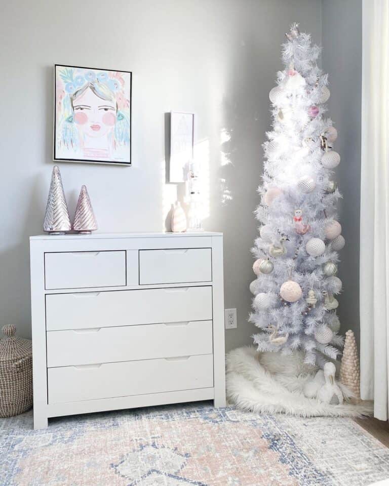 White Pencil Christmas Tree in Girl's Bedroom