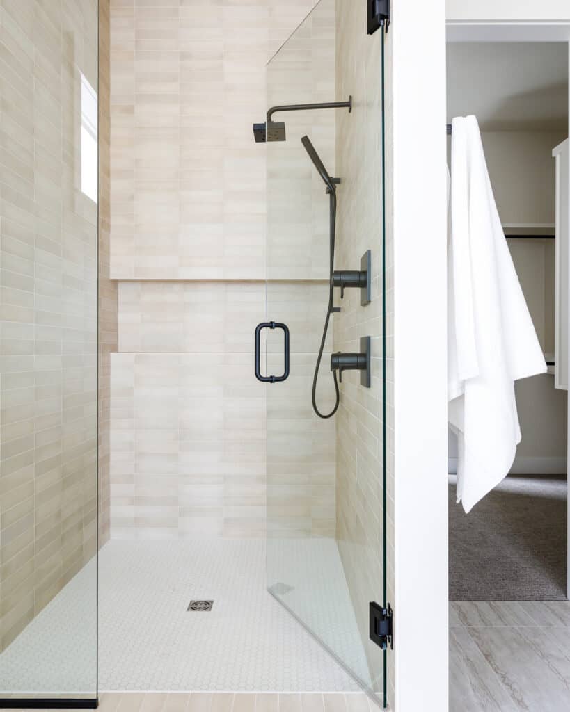 White Penny Tile Shower Floor