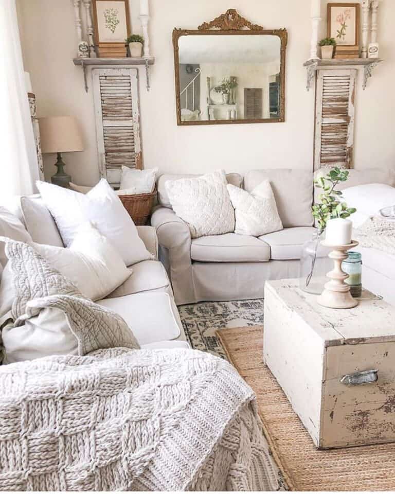 White Pillows and a Rustic White Trunk
