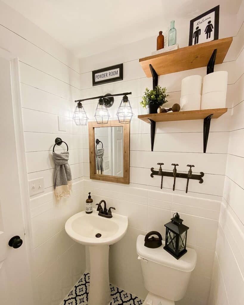 White Shiplap Farmhouse Powder Room