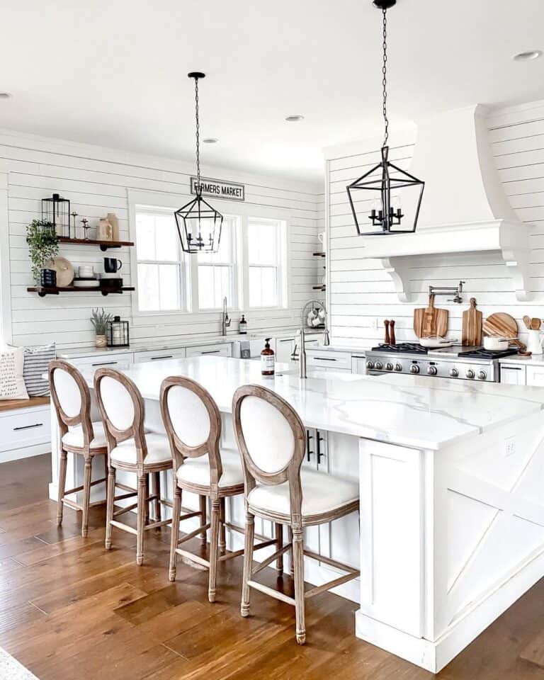 White Shiplap Kitchen with Two Sinks