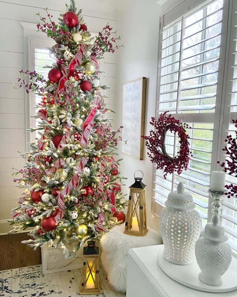 White Shutter Living Room with Festive Decorations