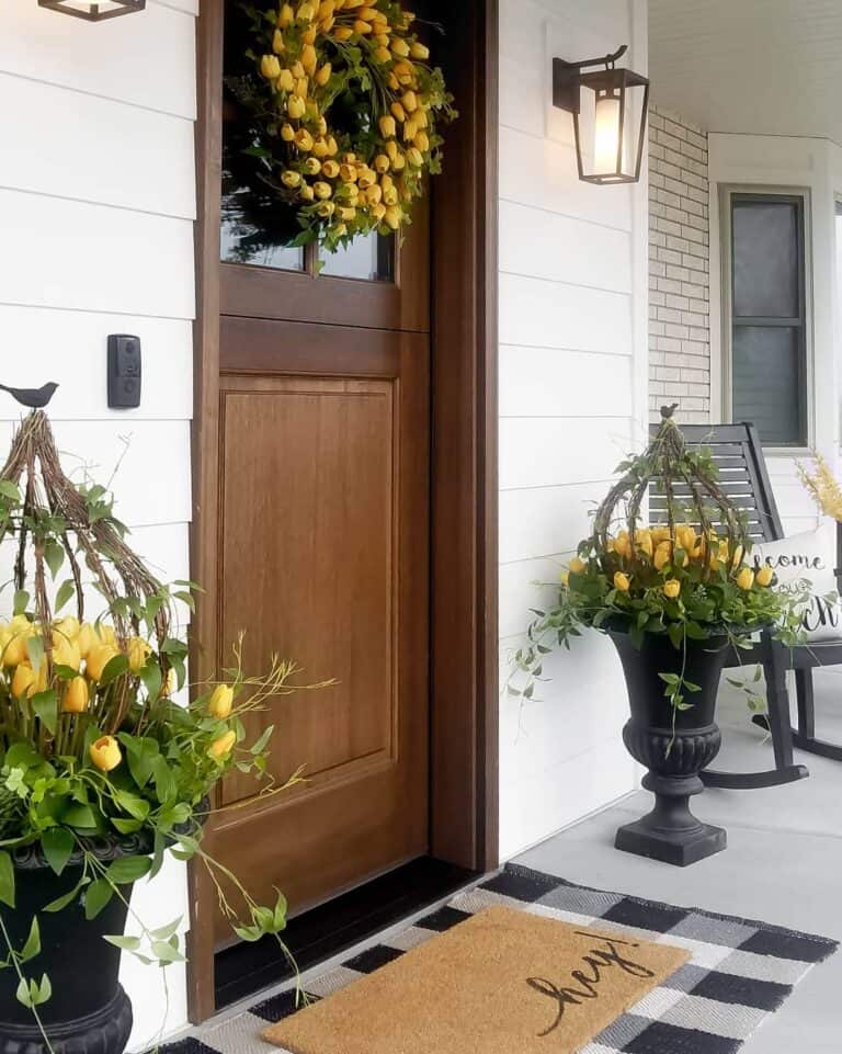 White Siding and Wood Front Door