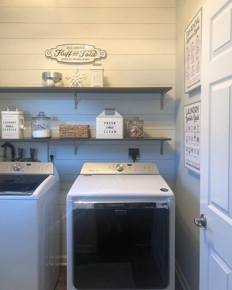 White Snowflake Wood Ornament in Laundry Room